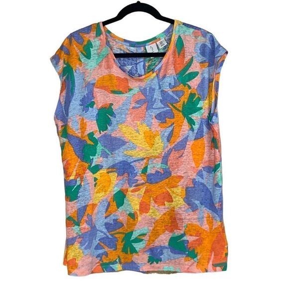 Joie 100% Linen Tropical Print Knit Button Back Top Size XL - Picture 2 of 10